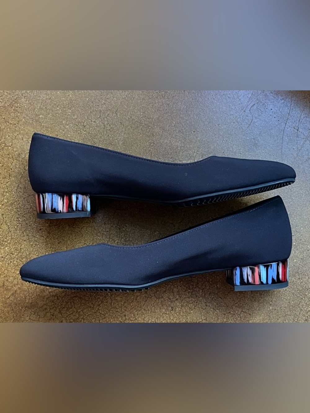 Brunate Black Microfiber Skimmer Flats Stripe Heel Size 38 Italy Like New in Box